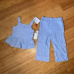 NWT Girls Size 6 Sperry Blue Striped Outfit - Peplum Top & Pants Set